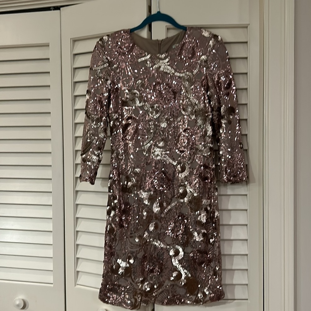 Floral Sequin Dress w/Quarter Length Sleeve
